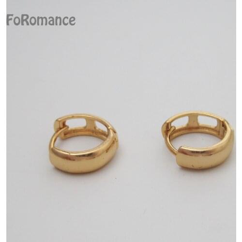 FoRomance CUTE PLAIN SURFACE YELLOW GOLD GP FILLED OVERLAY HUGGIE HOOP 13mm WIDTH 5mm EARRING