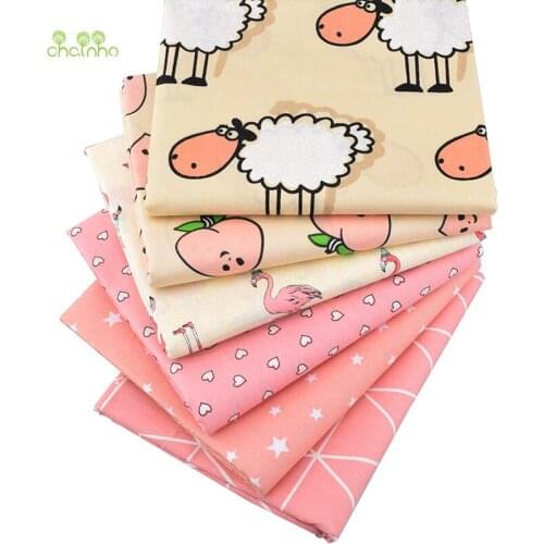 Chainho,Sheep&Peach&Flamingo Series,Print Twill Cotton Fabric,For DIY Quilting Sewing Baby&Child Sheet,Pillow Material,50x160cm