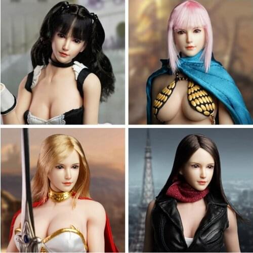 SUPER DUCK SDH015 A/b/c/d 1/6 Curl female Black Hair Star Head Sculpt Fit PH Seamless Female Body Doll Cosplay head figure model