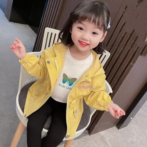 Girls Babys Kids Windbreaker Coat Jacket Outwear 2021 Hooded Spring Autumn Cotton Buttons Cardigan School Childrens Clothing
