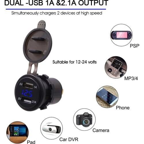 Reverse Protection Double USB Voltmeter Waterproof Voltage Meter Measurable: 6-38V for Car Motorcycle ATV RV SUV Boats Yacht