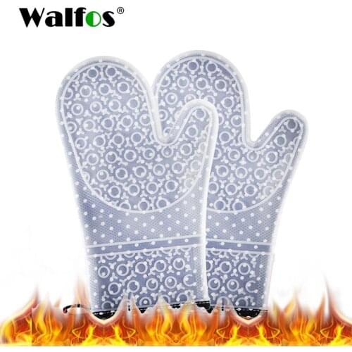 Walfos Kitchen Oven Gloves, with Non-Slip Clear Silicone Shell Oven Mitts, Silicone and Cotton Layer Heat Resistant Gloves