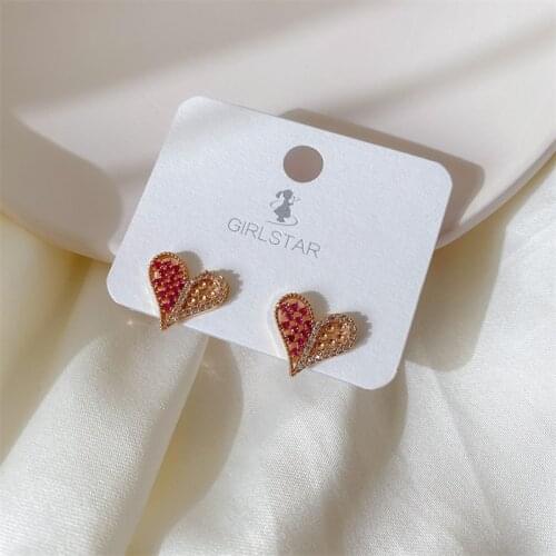 YJGS Fashion Heart-Shaped Mini Inlaid Zircon Wild Stud Earrings For Girl Temperament Simple Pink Love Stud Earring Jewelry Gift