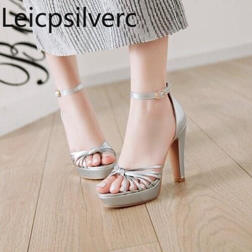 Womens Sandals summer Fashion Narrow Band Open toe Buckle Thick heel High heel Cover Heel Womens shoe plus size 34-43