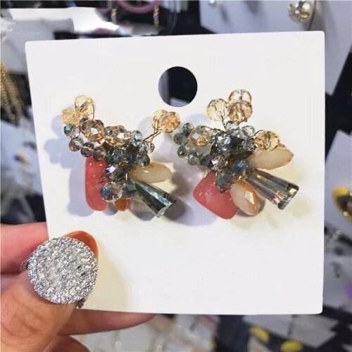 MENGJIQIAO Korean New Arrival Handmade Colorful Crystal Bowknot Stud Earrings For Women Fashion Bijoux Wedding Oorbellen