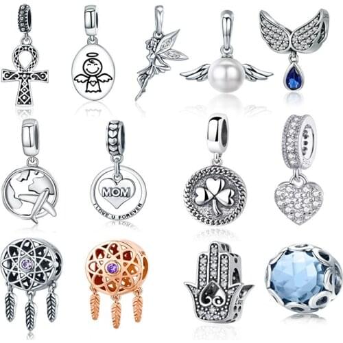 WOSTU Authentic 925 Sterling Silver Lucky Dreamcatcher Charms Pendant Fit Bracelets Women Party Fashion DIY Jewelry Gift Making