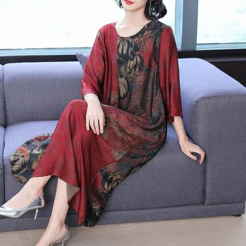 Plus Size Dress XL-6XL New Arrival 2019 Autumn Fashion Loose Women Floral Printed Folk Dress Elegant Ladies Casual Vestidos