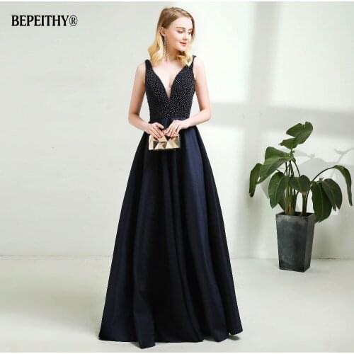 Sexy Backless Long Evening Dress Vestido De Festa 2020 Pearls Top New Prom Dresses Hot Sale