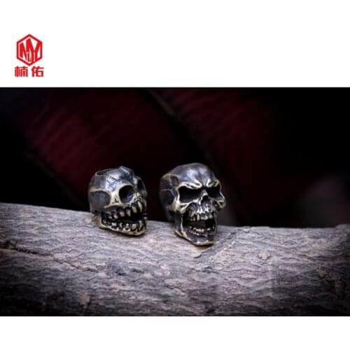 1PC EDC Paracord Beads Original Handmade Dark Skull Retro Brass Copper Oxide Umbrella Rope Cord Lanyard Pendants Knife Beads