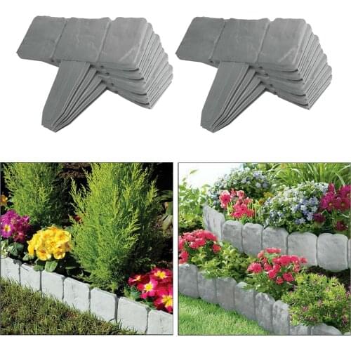 10pcs Plant Garden Border Stone Trim 10 Pieces Interlocking Outdoor Lawn Stakes Grass Enclosure DIY Walkways Palisade Trellis