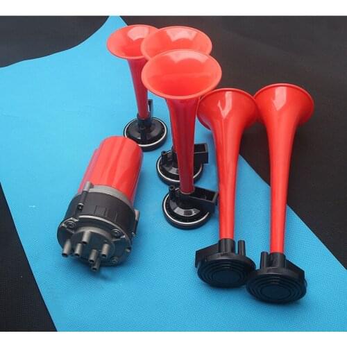 12V car music horn motorcycle coach truck red horn whistle 5 tube air pump jazz sound