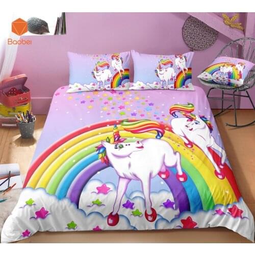 2/3Pcs 3D Cartoon Rainbow Unicorn Bedding Set With Pillowcases Duvet Cover Quilt Cover For Kids Queen King Sizes Bedspreads Sj23