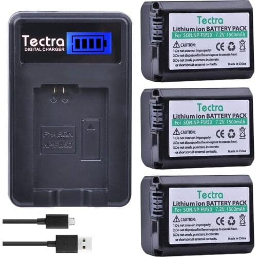 Tectra 3Pcs NP-FW50 NPFW50 NP FW50 Battery+LCD USB Charger for Sony Alpha a5000 A7 NEX-3 NEX-5 NEX-6 NEX-7 NEX-C3 NEX-F3 Bateria