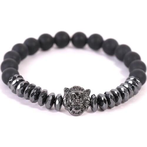 6pcs Natural stone 8mm round beads lion head lava rock Onyx Matte black stone bracelet Healing Amulet for jewelry hand making