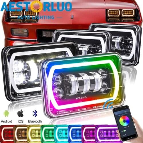 AESTORLUO 4pcs Factory Supply 4X6 Inch Led Hi/Low Headlight RGB Flowing Light DRL Bluetooth Control For Su zuki DRZ H4651 H4652