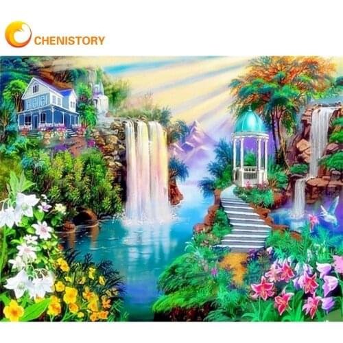 CHENISTORY Beautiful Waterfall Landscape Painting By Numbers Kits For Adults Children Handmade 60x75cm Frame On Canvas Wall Arts