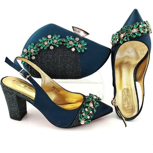 Doershow Italian Shoes and Bags To Match Shoes with Bag Set Decorated with Rhinestone Nigerian Women Wedding Shoes set! HYD1-64
