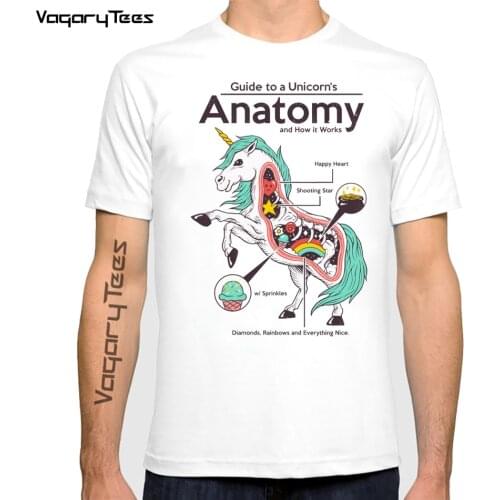Homme kawaii streetwear t-shirt Anatomy of a Unicorn funny t shirt men summer new white casual short sleeve tshirt
