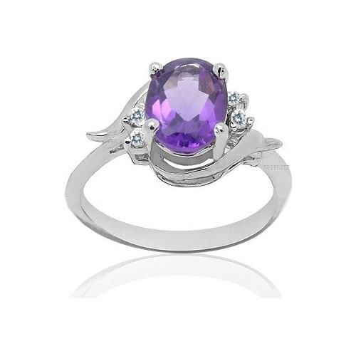 Chrame Gemstone Ring for Party 6mm*8mm Natural Amethyst Silver Ring 925 Silver Amethyst Ring Fashion Crystal Ring