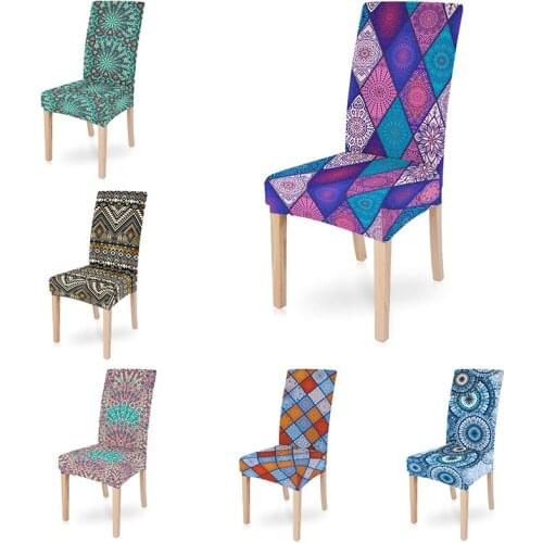 Kitchen Dining Boho Chair Cover Elastic Removable Washable Bohemia Armless Seat Slipcover Protector Universal Sizes For Party