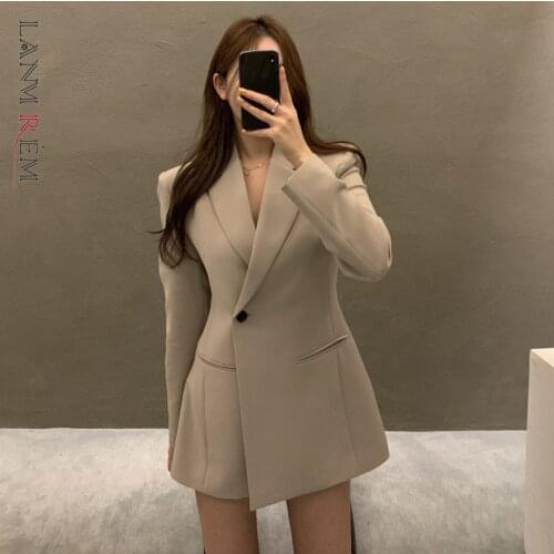 LANMREM Womens Black Big Size Blazer Single Button Jacket New Long Sleeve Loose Version Fashion Trend Spring Autumn 2021 2E1200