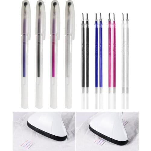 4PCS Heat Erasable Fabric Marking Pens with 8PCS Refills for Tailors Sewing Quilting Dressmaking Blue White Red Black 4 Colors