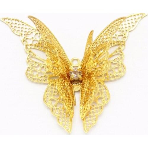 2 PCS 35*45mm Metal Copper Filigree Gold Butterfly Connectors Charm For Jewelry Making