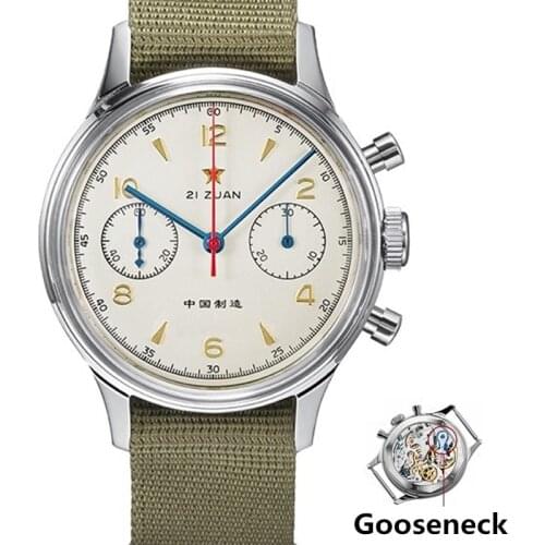 RED STAR Luxury 1963 Mechanical Mens Chronograph Watch ST1901 Seagull Movement Gooseneck Pilot Sapphire Acrylic Glass Watch Men