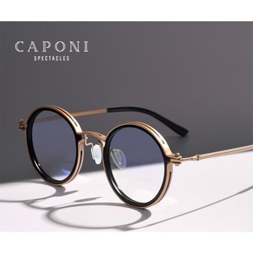 CAPONI Pure Titanium Mens Glasses Frame Popular Retro Round Eye Frames Support Customized Prescription Optical Glasses F0042