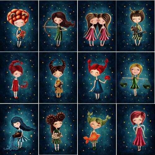 Decor Gift kit set haft diamentowy Cuadros 5D diamond painting Cross stitch colour Mosaic animal Twelve constellations fish art