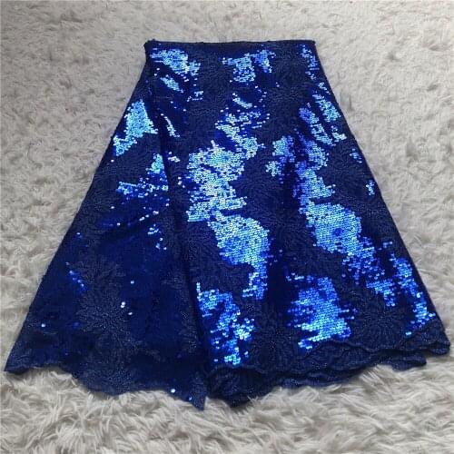 Latest 2021 High Quality African Nigerian Tulle Lace Fabric With Sequins Embroidery Sewing Guipure Organza Prom Dresses 5yards