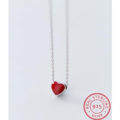 Genuine 925 Sterling Silver Minimalist Sweet Color Heart Pendant Short Necklace For Women Wedding Jewelry Gift DS2105