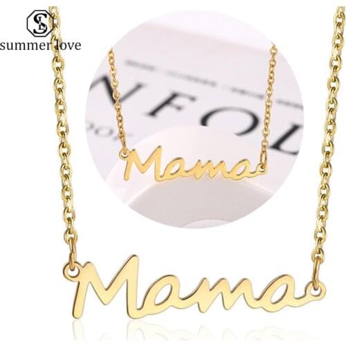 Hot Sale Stainless Steel Mama Letter Necklace for Mom Grandma Gold Silver Color Chain Necklace Mothers Day Gifts