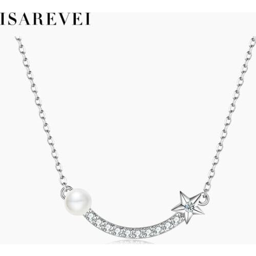 925 Sterling Silver Necklace Smiling Face with Pearl Star Zircon Pendant Senior Clavicle Chain 2021 Women Accessories Jewelry