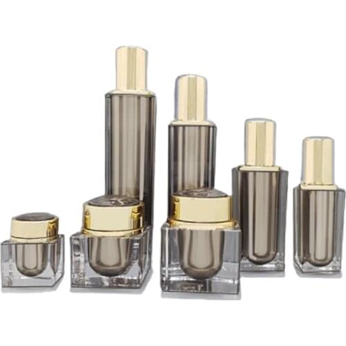 30ml 50ml 100ml 120ml Empty Square Cosmetic Refillable Bottle Lotion Pump 15g 30g 50g Clear Gold Acrylic Eye Cream Jars 5pieces