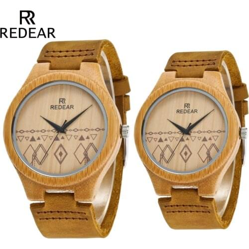 REDEAR Luxury Brand Couples Bamboo Carbide Watches Half Patterns Dial Face Famous Brand Quartz Watch