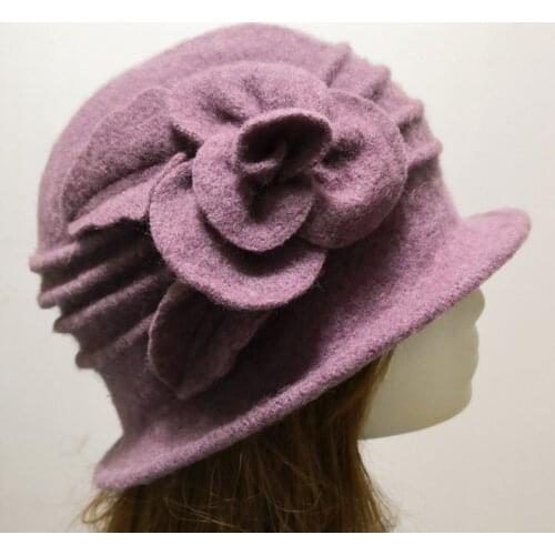 Womens Fedora Hat Ladies Elegant Wool Flower Hat Winter Vintage Cloche Bucket Cap Woman Party Headwear Chapeau Femme