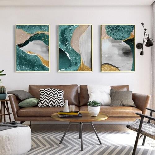 Modern Canvas Painting Gold and Green Texture Print Poster Abstract River Prints Wall Art Picture for Living Room Hoom Decor