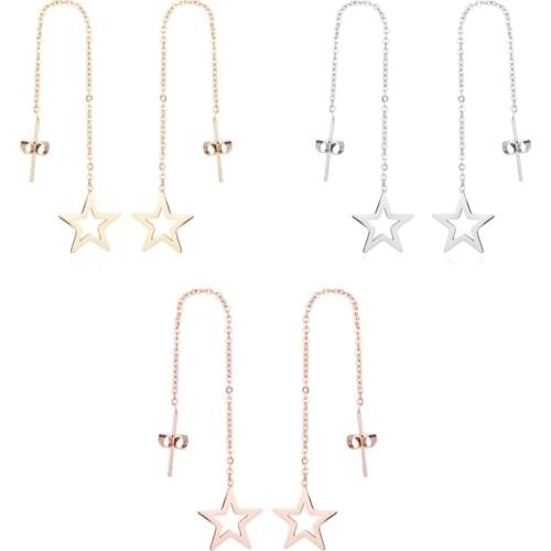 Sasusp Modern Earrings For Women Elegant Stainless Steel Hollow Star Geometric Shopping Earrings Long Ladies New Year Gift