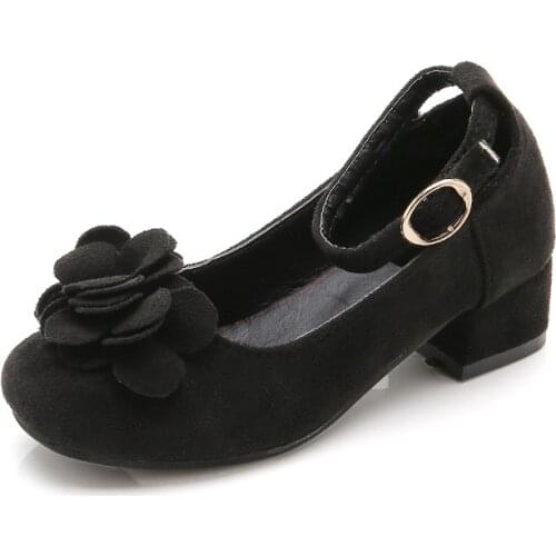 Fashion Childrens Leather Shoes Girls Flower For Princess Wedding Big Kid High Heel Dance Shoes 3 4 5 6 7 8 9 10 11 12 Year Old