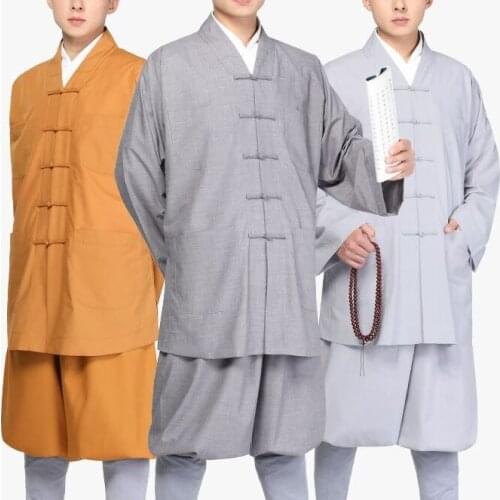 Unisex cotton tence Spring&Summer Buddhist monk suits Buddhism clothing zen uniforms meditation lay clothes yellow/gray