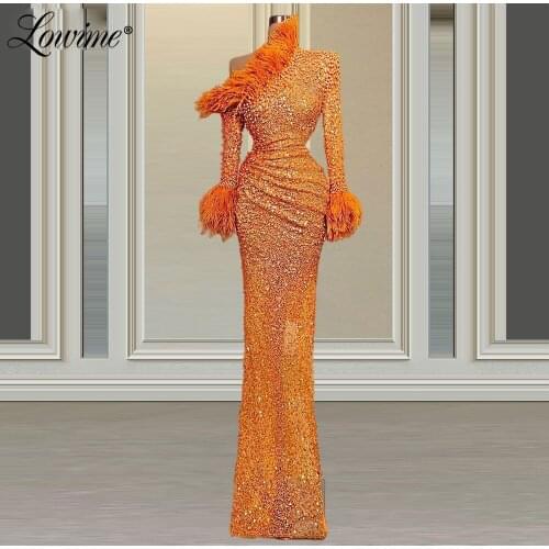 2021 Newest Feather Evening Dresses Vestidos Beading Long Party Dress Formal Gowns For Dubai Woman Robe De Soiree Prom Dress