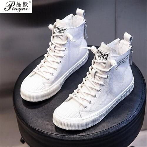 Spring Women Fashion Genuine Leather Boots Shoes Woman Zippers Flat With Students Boots Female Casual New Footwear