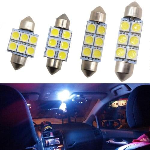 White Car Led 31mm 36mm 39mm 41mm C5w 5050 6smd dc 12v Interior Festoon Dome Car Light Reading Lamp License plate Luggage Bulb