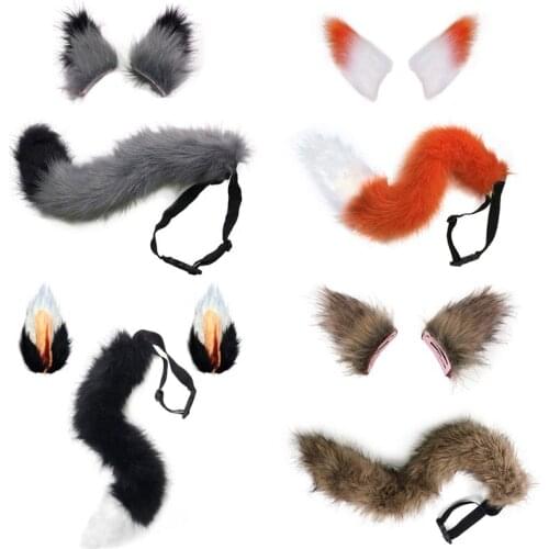 Wolf Fox Tail and Clip Ears Kit for Children and Adult Halloween
