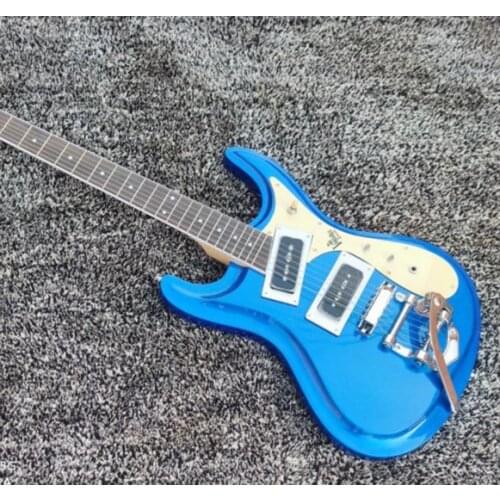 High quality electric guitar, metal blue electric guitar, vibrato arm, accept customization, free delivery