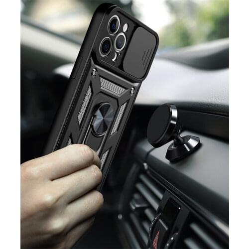 100Pcs/Lot Slide Camera Protector Armor Phone Case For iPhone 12 Mini 11 Pro XS Max XR 7 8 6 6S Plus Metal Ring Car Holder