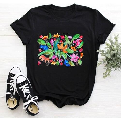 Hand Painted Print ladies T-shirt ladies casual basis O-collar white shirt short sleeve ladies T-shirt XK00140