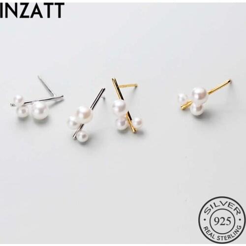 INZATT Real 925 Sterling Silver Heart Pearl Stud Earrings Fashion Women Fine Jewelry Party Minimalist Cute Accessories Gift