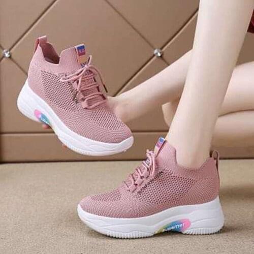 New Casual Womens Mesh Flat Sneakers Womens Breathable Vulcanized Shoes 2021 Mother Single Shoes Thick-Soled White Shoes Women